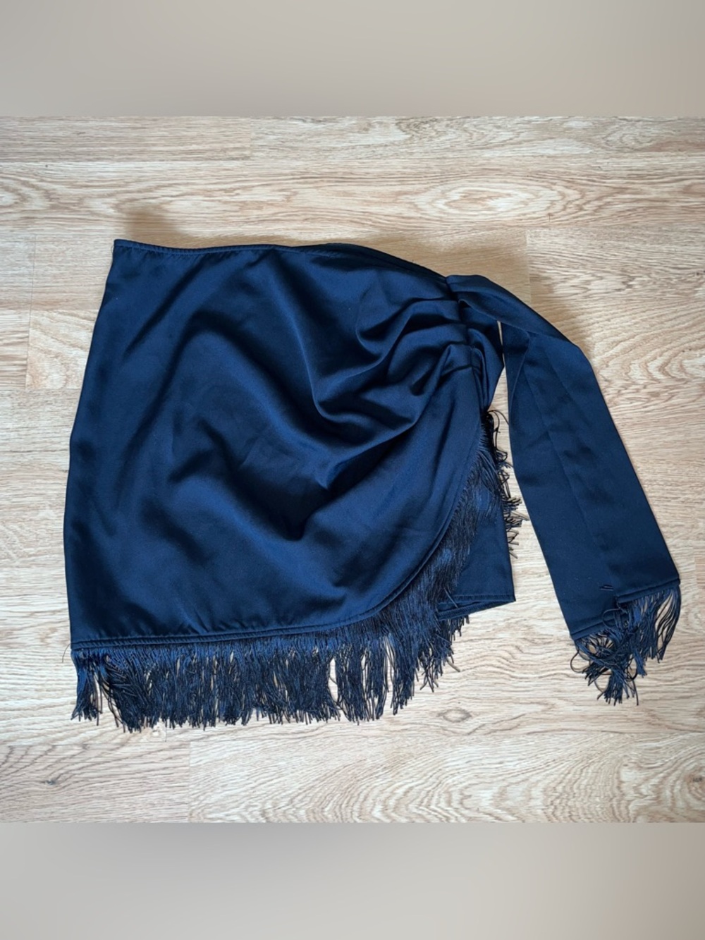 PrettyLittleThing Black Fringe Mini Skirt Detail Size 12 UK 16 Y2K
